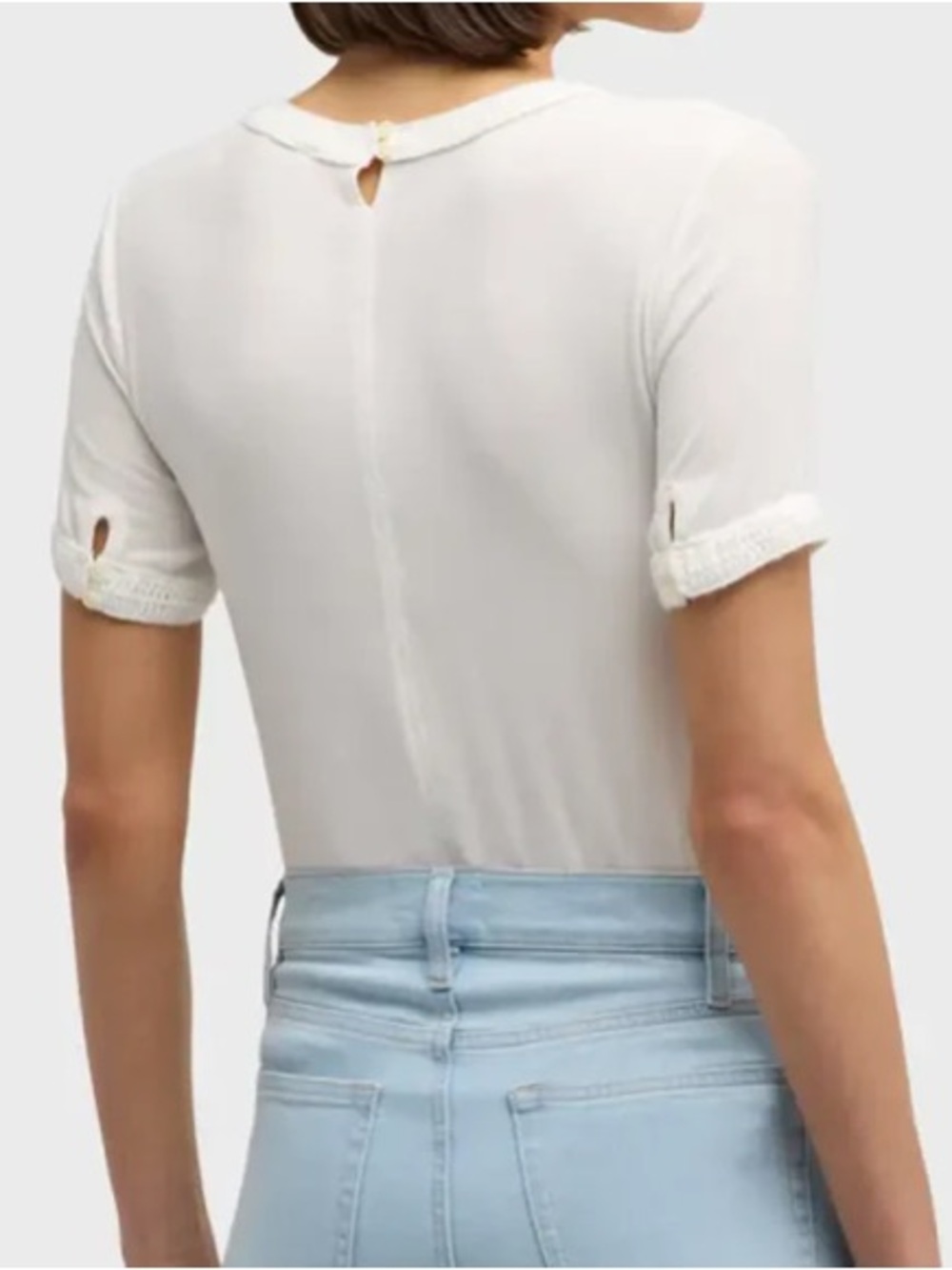 Frame Crochet Trim Tee White Short Sleeve New M